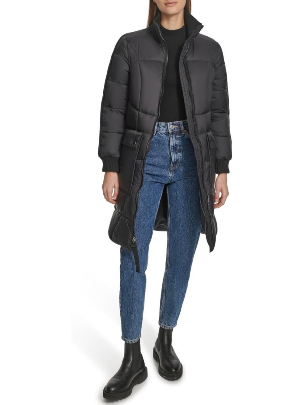 Cozy Women's Quilted Puffer Jacket with Rib Knit Collar - Stylish & Warm